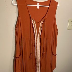 Orange Long Cut-Out Sleeve Midi Dress